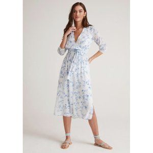 Bella Dahl Cross Front Belted Maxi Dress Indigo Floral Blue White